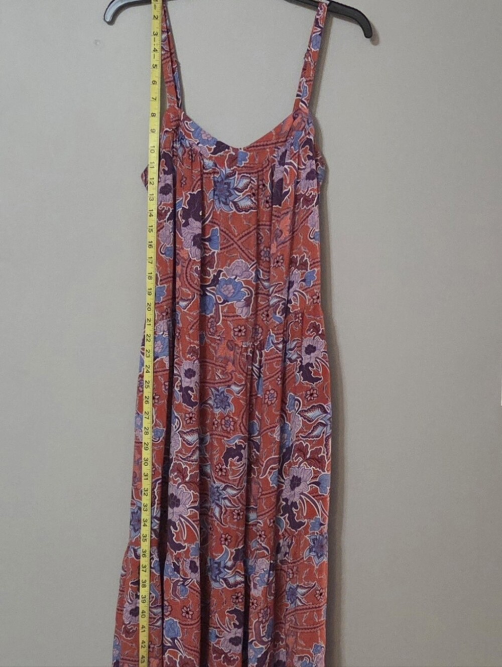 Knox Rose Sun Washed Red Floral Tiered Midi Dress Size L - Picture 9 of 9